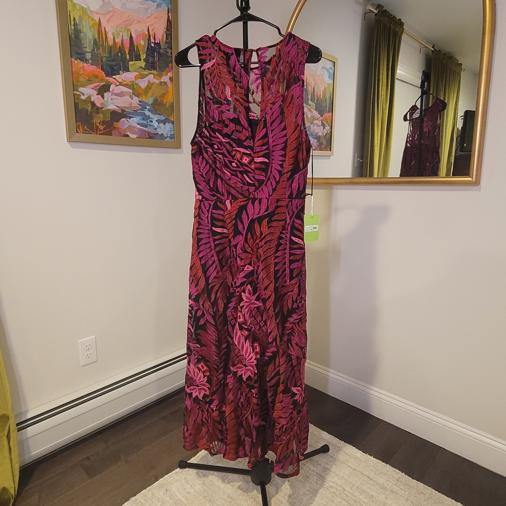 NWT SAM EDELMAN Laurel Leaf Embroidered Midi Dress Dark Pink Size 14 - Picture 10 of 14